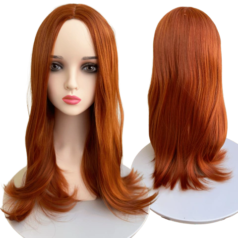 Peruca Ruiva Lisa Ondulado Silk Top Divisão No Meio 50cm