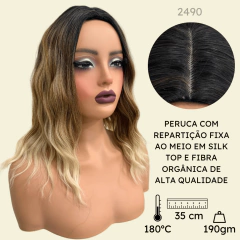 Peruca ombre hair curta média castanho loira com mechas 35cm - comprar online