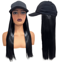 Peruca disfarce embutida em boné lisa longa prático cosplay