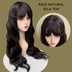 Peruca longa ondulada com franja wig fibra premium 65cm - loja online