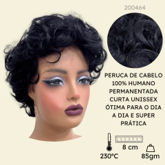 Peruca curta 100% humana cacheada cachos encaracolada preta - comprar online