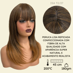 Peruca lisa repicada com franja 45cm orgânica premium - loja online