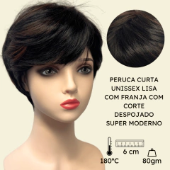 Peruca curta com franja unissex orgânica lisa repicada - comprar online