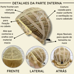 Peruca curta loira claro com franja e mechas unissex premium na internet