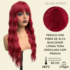 Peruca longa vermelha ondulada com franja fibra orgânica RED - comprar online