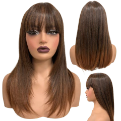 Peruca lisa repicada com franja 45cm orgânica premium - Perucas & Laces LIONSWIG