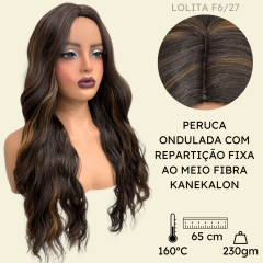 Peruca ondulada longa repartição fixa ao meio 65cm kanekalon - Perucas & Laces LIONSWIG