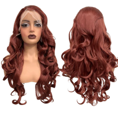 Peruca front lace 13x2 80cm ruiva ondulada cacheada premium