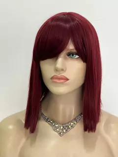 Imagem do Peruca marsala lisa curta com franja orgânica 32cm long bob