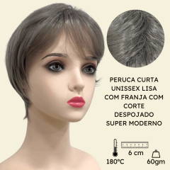 Imagem do Peruca curta c/ franja unissex orgânica lisa repicada
