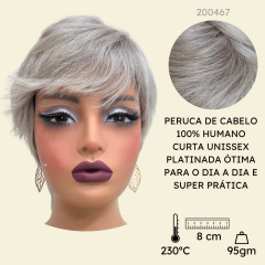 Peruca humana curta platinada cinza branco franja unissex - comprar online