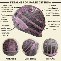 Peruca longa ondulada com franja wig fibra premium 65cm