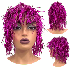 Peruca metalizada festa fantasia carnaval franja colorida - loja online