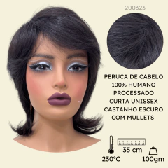 Peruca Humana Média Castanho Escuro Franja Repicada Mullets - comprar online