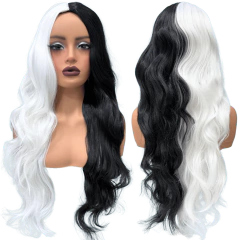 Peruca Cruela ondulada longa 80cm repartida meio halloween