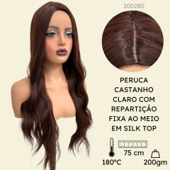 Peruca Lisa Ondulada Cacheada Castanho Escuro Silk Top 75cm - comprar online