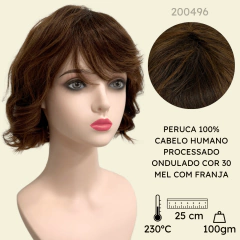 Peruca ondulada curta castanho ruivo 25cm long bob franja - comprar online