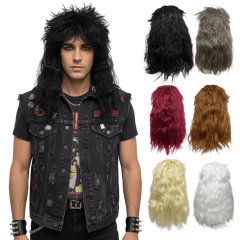 Peruca rock heavy metal anos 60 70 80 ondulada volumosa friz