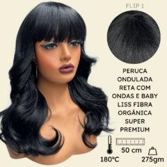 Imagem do Peruca ondulada com franja orgânica baby liss fibra premium