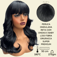 Imagem do Peruca ondulada com franja orgânica baby liss fibra premium