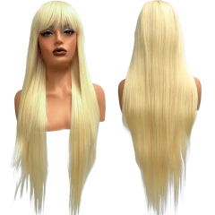 Peruca lisa com franja longa 90cm repicada orgânica premium - loja online