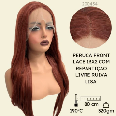 Peruca front lace ruiva cobre 13x2 lisa 80cm fibra premium - comprar online