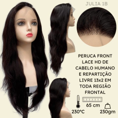 Peruca front lace HD humana ondulada castanho escuro 65cm - comprar online