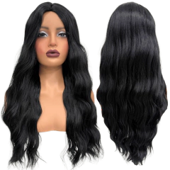 Peruca ondulada longa repartição fixa ao meio 65cm kanekalon - comprar online