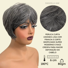 Peruca curta com franja unissex orgânica lisa repicada - comprar online