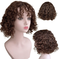 Peruca cacheada curta preta humana com franja e lace no topo na internet