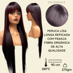 Peruca lisa com franja longa 90cm repicada orgânica premium na internet