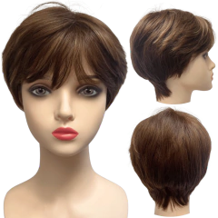 Peruca curta com franja unissex orgânica lisa repicada