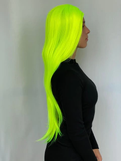 Peruca verde neon amarela lisa com divisão ao meio 70cm - Perucas & Laces LIONSWIG