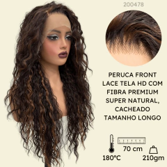 Peruca front lace castanho cacheada com mechas claras 70cm - comprar online