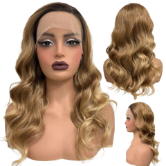 Peruca front lace castanho loiro mel médio fibra premium