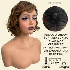 Imagem do Peruca curta cacheada com franja 25cm ondulada orgânica
