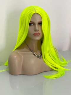 Peruca verde neon amarela lisa com divisão ao meio 70cm na internet