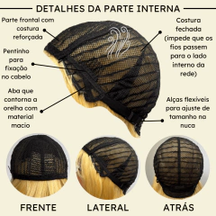 Peruca ondulada com franja orgânica baby liss fibra premium