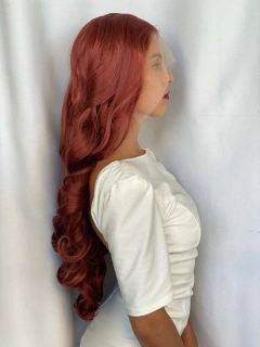 Peruca front lace 13x2 80cm ruiva ondulada cacheada premium na internet