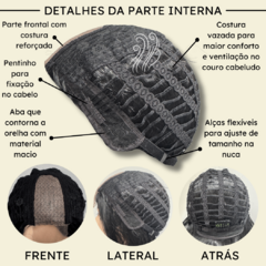Peruca ondulada preta com repartição fixa ao meio mini lace na internet