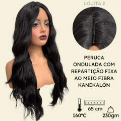 Imagem do Peruca ondulada longa repartição fixa ao meio 65cm kanekalon