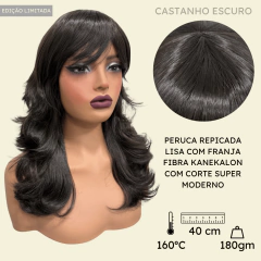 Peruca lisa super repicada com franja 40cm kanekalon premium na internet