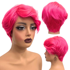 Peruca humana curta rosa pink franja lisa unissex cosplay