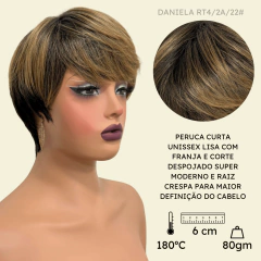 Peruca curta com franja unissex orgânica lisa repicada - comprar online