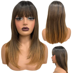 Peruca lisa repicada com franja 45cm orgânica premium