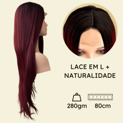 Peruca marsala front lace vermelha divisão ao meio lisa 80cm - comprar online