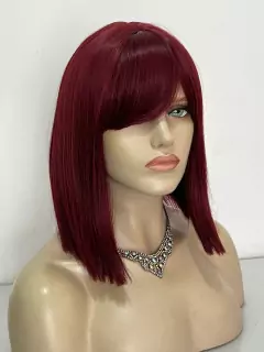 Peruca marsala lisa curta com franja orgânica 32cm long bob - loja online
