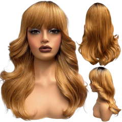 Peruca ondulada com franja orgânica baby liss fibra premium - comprar online