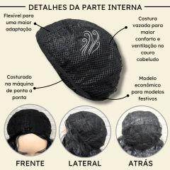 Peruca Branca de Neve preta curta tiara arco laço vermelho na internet