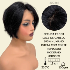 Peruca Curta Front Lace Humana Preta Repicada Lisa 13cm - comprar online